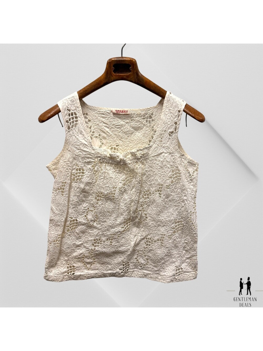 Organic By John Patrick Sleeveless Blouse White Eyelet Floral L 19X24 Cotton